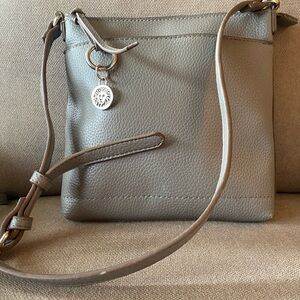 Anne Klein Taupe All Leather Crossbody Bag